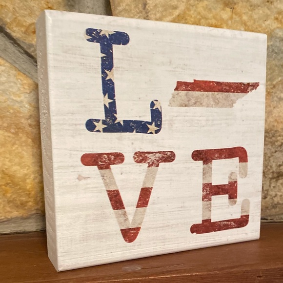 Patriotic Tennessee Love Wood Sign For Tier Trays Tabletop or Shelf, State Of TN - Picture 2 of 14